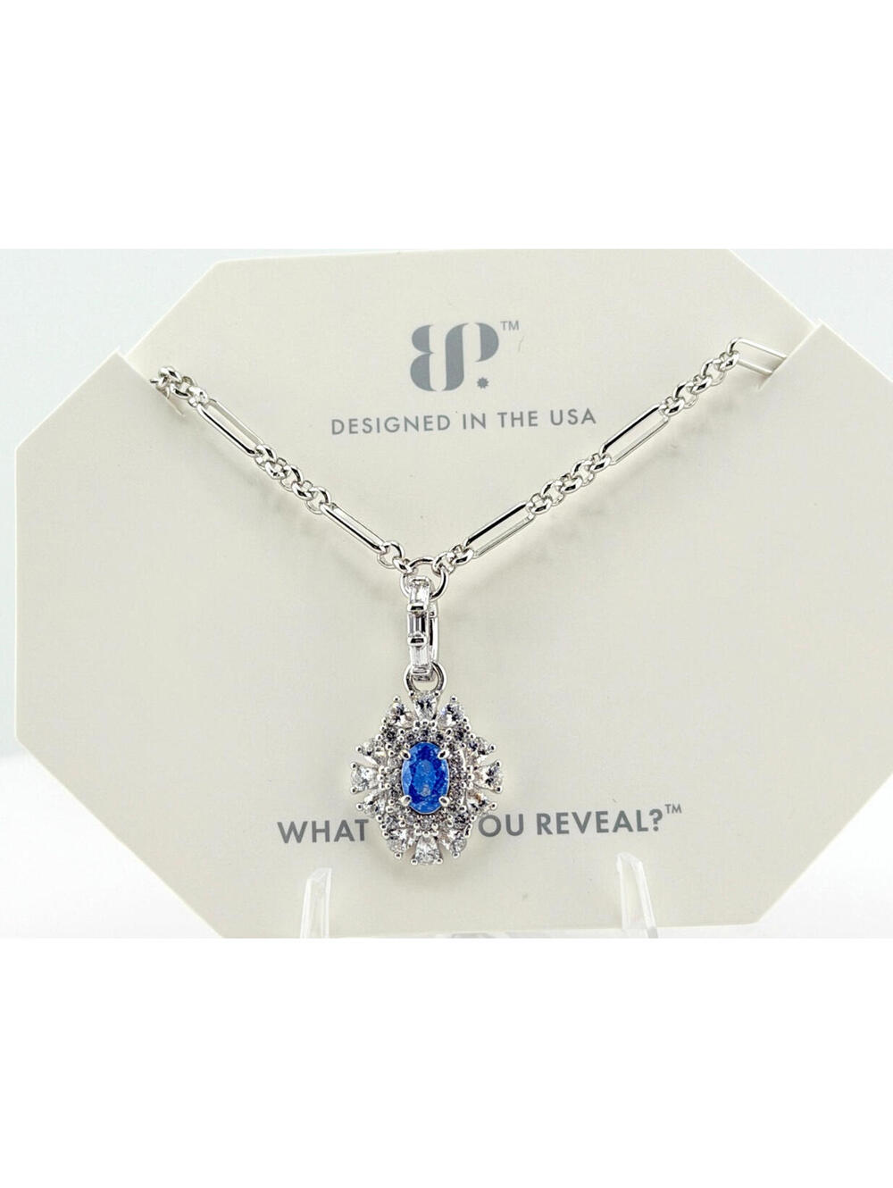 Bomb Party Necklace “Sparking A Memory” Aqua Blue Ice Crystal on Rhodium